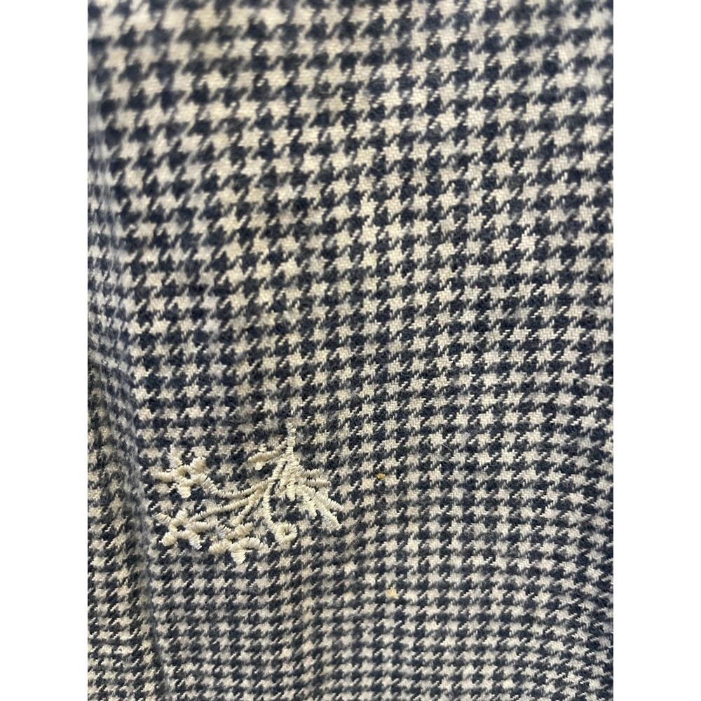 Madewell Women's V Neck Top Small Puff Sleeves Cropped Navy & Ivory Houndstooth - Picture 4 of 8